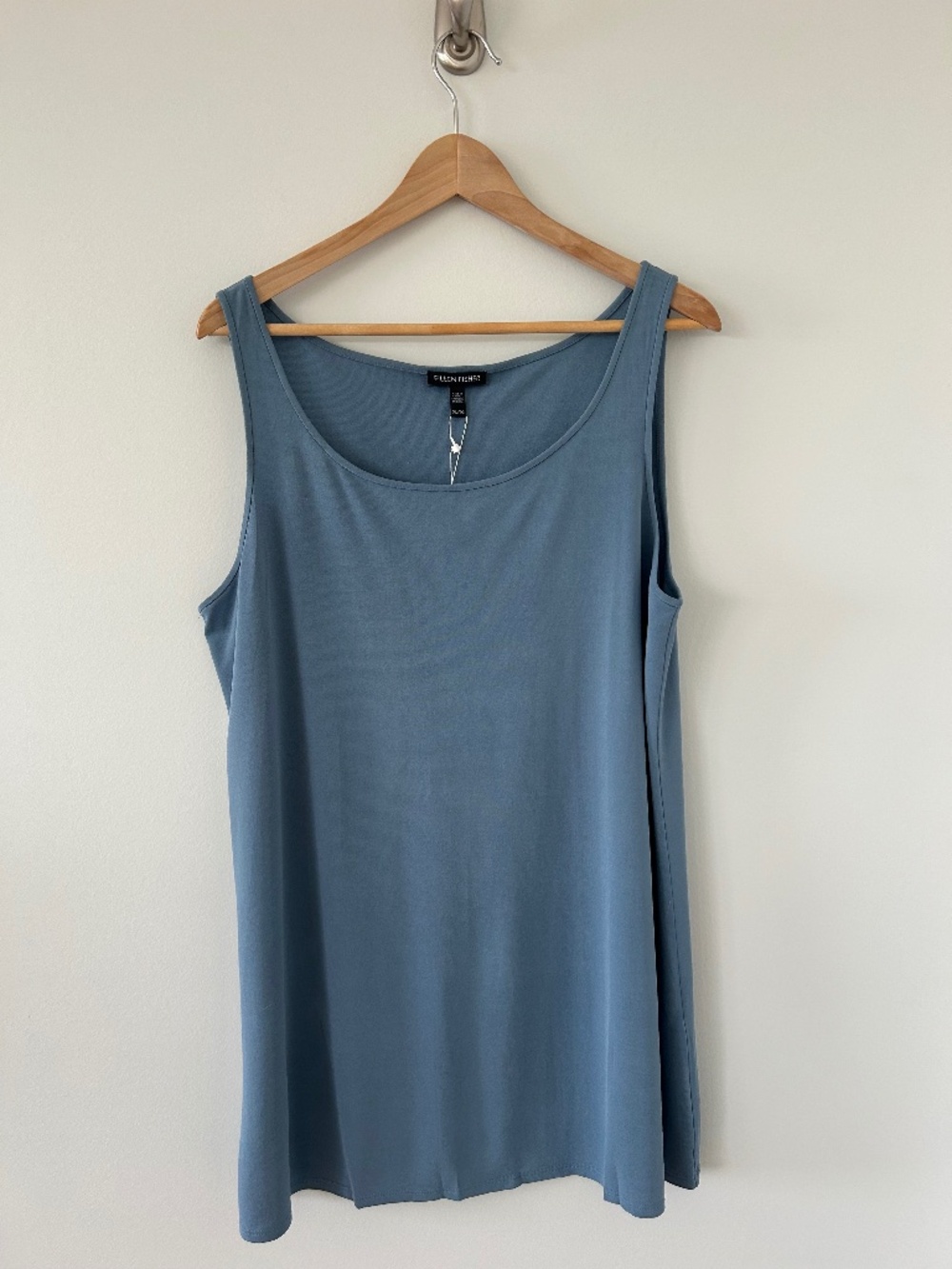 NWT Eileen Fisher Pond (Blue) Crepe Silk Scoop Neck Tunic Tank Top Sz X-Large